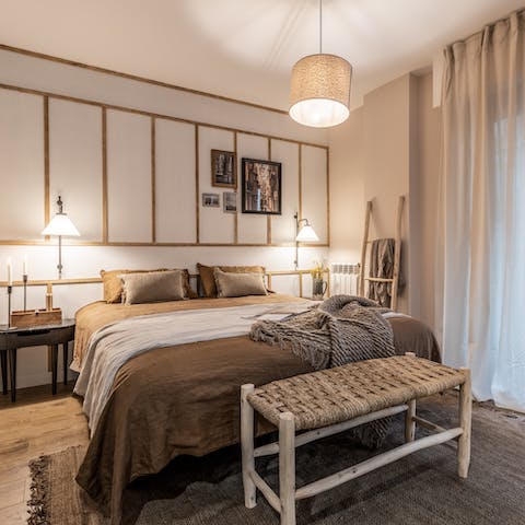 Snuggle up in the cosy bedrooms after a long day exploring Madrid