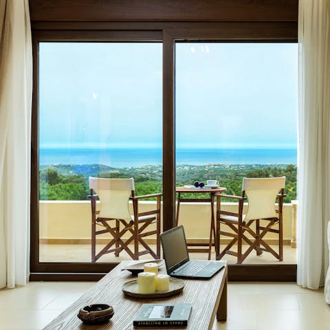 Wake up with coffee overlooking the Aegean from your balcony