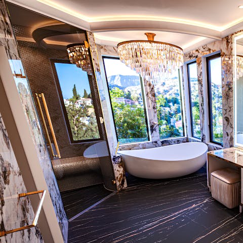 Indulge in the ultimate relaxation in the main suite's sumptuous bathroom