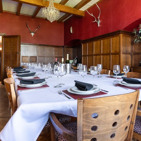 Dine in elegance and style in the panelled dining room