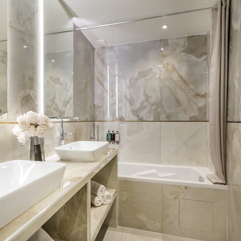 Let your stress melt away in the bathtub after a busy day in the city