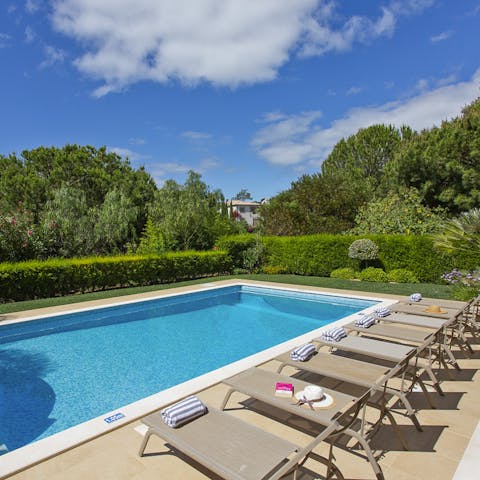 Lounge by the large private swimming pool 