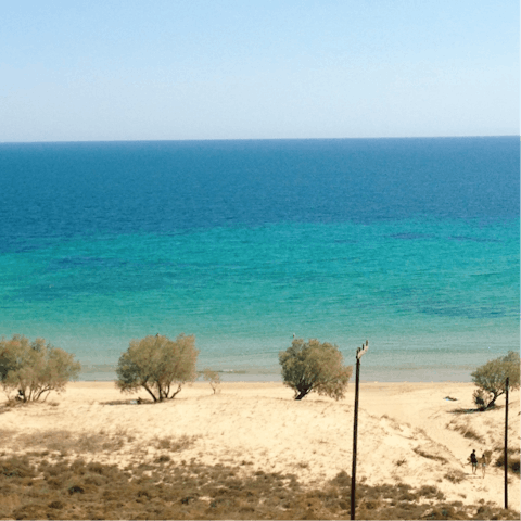 Spend the day on the golden sands of Almyrida Beach, a five-minute drive away