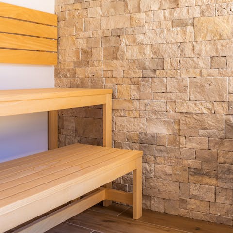 Relax in the private sauna room after a day of exploring the island