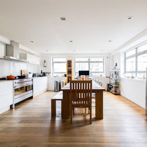 Cook up family feasts in the impressive kitchen and dining area
