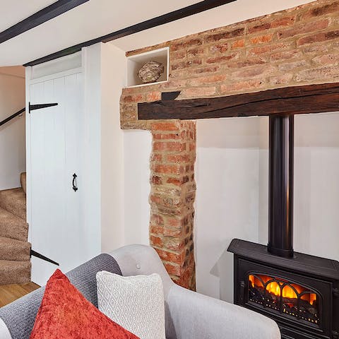 Get toasty and warm after a long ramble by the brick fireplace