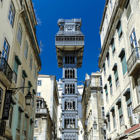 Take a ride on the Elevador De Santa Justa, a ten-minute walk away