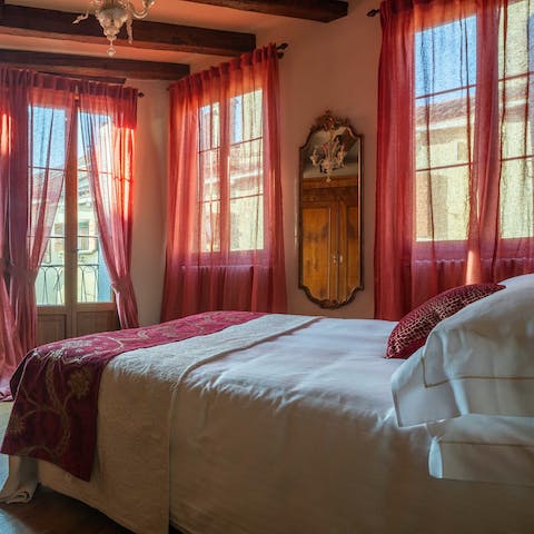 Wake up in the old world bedroom, rested and ready for another day of exploring