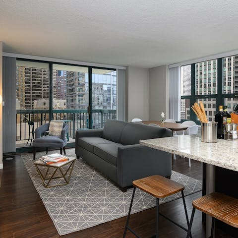 Take in city views from the floor-to-ceiling windows