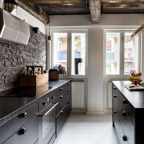 Cook up some local grub in the large kitchen