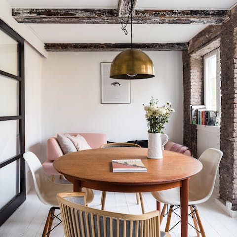 Start the day with coffee and pastries at the chic dining area