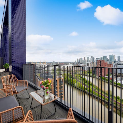 Admire stunning views of London's skyline from both balconies