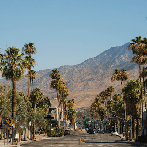 Discover Downtown Palm Springs, a five-minute bike ride or twenty-minute walk away