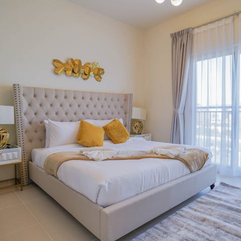 Fall into the cosy king size bed at the end of busy days exploring the best bits of Dubai