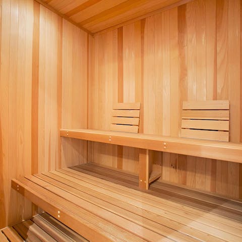 Decompress in the sauna after a morning workout or day of exploring