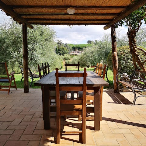Dine alfresco and take in he countryside views from the pergola