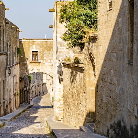 Explore the historic streets of old town Rhodes – just a short drive away
