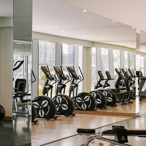 Bank a workout in the impressive, shared gym, complete with outdoor running track