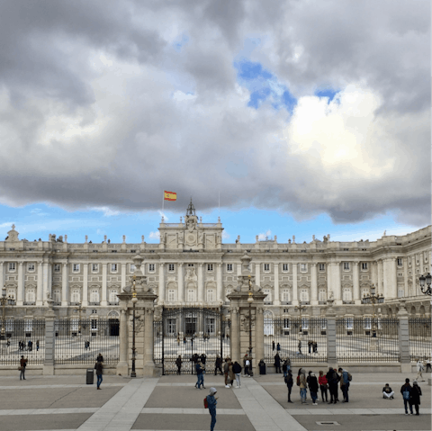 Visit the sprawling Royal Palace of Madrid, a ten-minute walk away