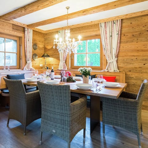 Come together for nourishing meals in the rustic dining space