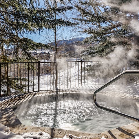 Soak your aching muscles in the communal hot tub 