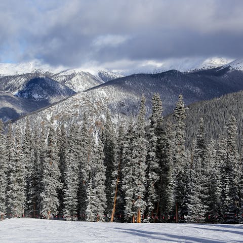 Hit the Snowmass slopes – a twelve-minute free shuttle ride from your home