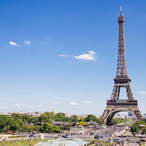 Take in the Eiffel Tower, a seventeen-minute walk away