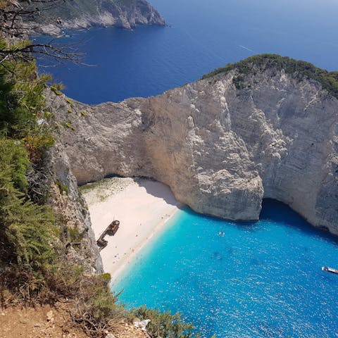 Explore Zakynthos' stunning coastline – Agios Sostis Beach is a seven-minute drive away