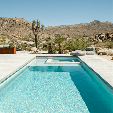 Cool off from the California desert heat in the saltwater pool 