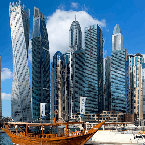 Enjoy serene strolls around Dubai Marina and gaze up at jaw-dropping skyscrapers