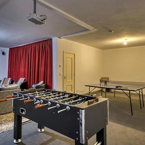 Challenge your friends and family to a games night, with ping pong and foosball available