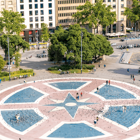 Walk to bustling Plaça de Catalunya in just two minutes