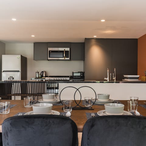 Enjoy a home-cooked meal at the dining table