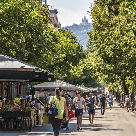 Explore the city from your spot overlooking Rambla de Catalunya – one of Barcelona's most exclusive streets