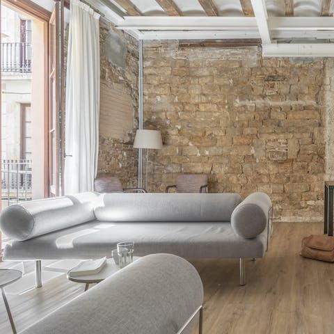 Admire original features such as beams and exposed brickwork