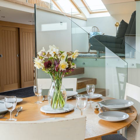 Tuck into a traditional roast dinner at the four-seater dining table