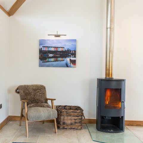 Come home and warm up by the toasty wood burner