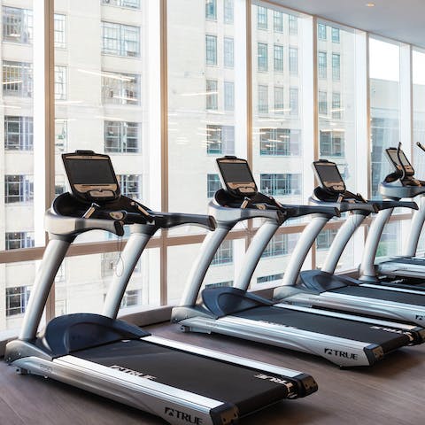 Start the morning with a brisk workout in the on-site gym