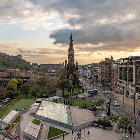 Take the ten-minute stroll to Princes Street for the iconic Scott Monument and an endless stretch of shops