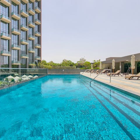 Plunge into the shared swimming pool for a refreshing start to the day