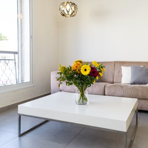 Drop and flop in the light-filled living space with a good book