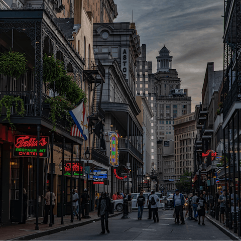 Explore New Orleans' electric streets just a short walk from your apartment