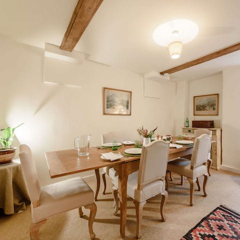 Serve up a roast dinner with all the trimmings in the homely dining area