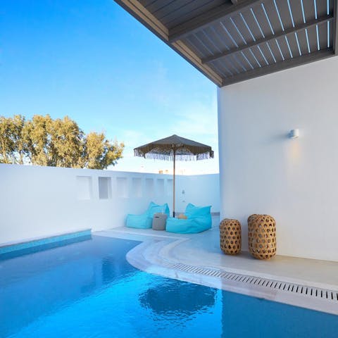 Float the day away in the sparkling heated pool, which comes with whirlpool settings