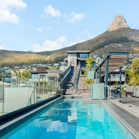Admire the Table Mountain views from the communal rooftop pool