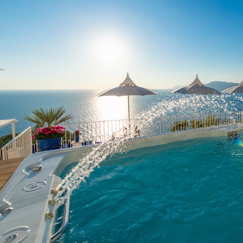 Take in the wonderful vistas of the bay of Positano from the hot tub