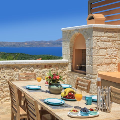 Dine alfresco while taking in the panoramic sea views as you eat 
