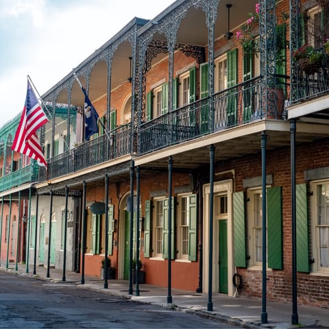 Hit the streets of the French Quarter just a twenty-five-minute walk away