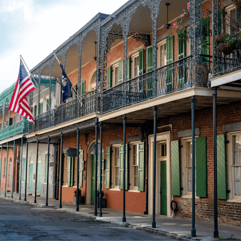 Hit the streets of the French Quarter just a twenty-five-minute walk away