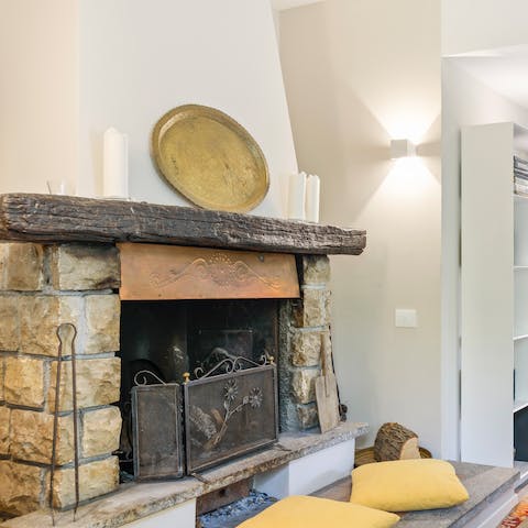 Sit by the traditional stone fireplace on chillier nights